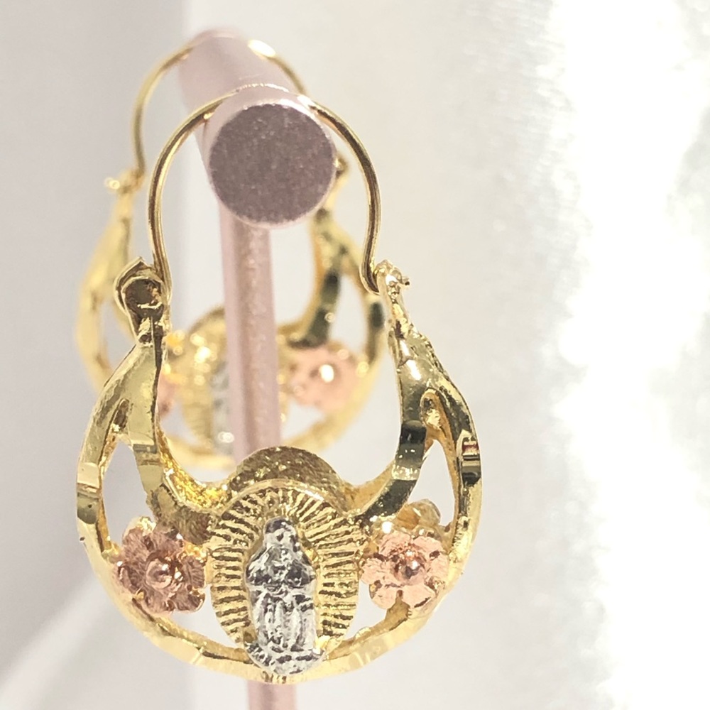 14k Gold Filled Virgin Guadalupe/Virgen Guadalupe Basket Earrings - Picture 8 of 15